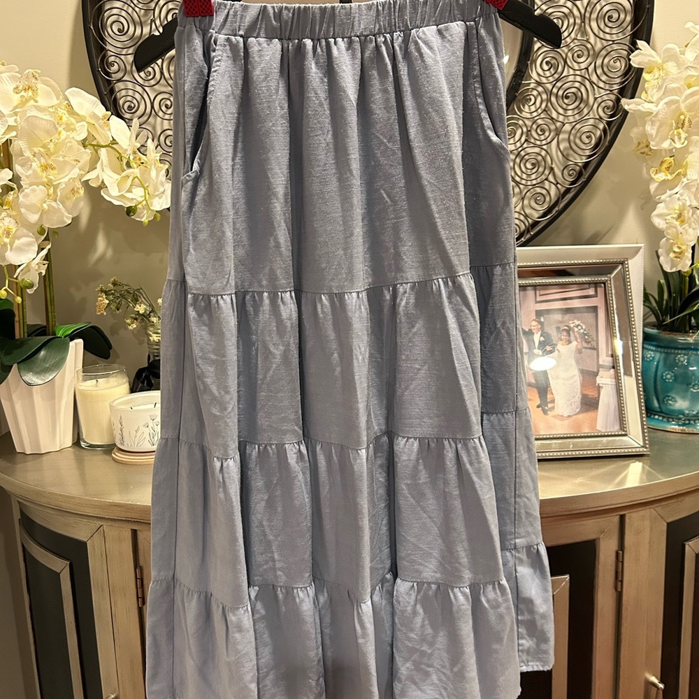 Allegra K Light Blue Tiered Maxi Skirt